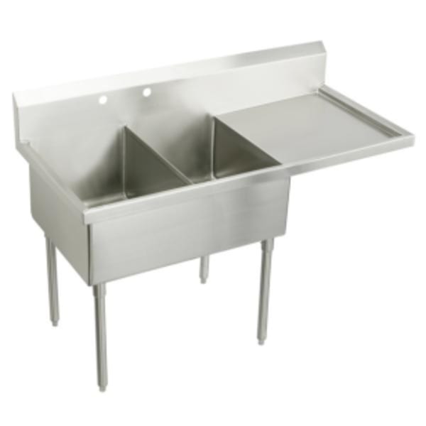 Elkay Sturdibilt Stainless Steel 85-1/2" x 27-1/2" x 14" Floor Mount Double Compartment Scullery Sink w/ Drainboard