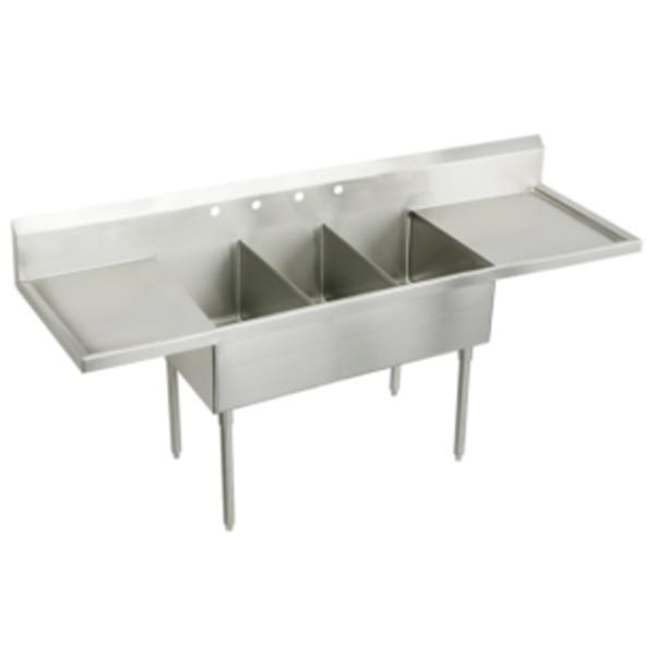 Elkay Sturdibilt Stainless Steel 93" x 27-1/2" x 14" Floor Mount Triple Compartment Scullery Sink with Drainboard