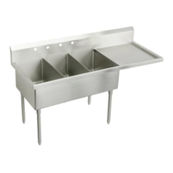 Elkay Sturdibilt Stainless Steel 70-1/2" x 27-1/2" x 14" Floor Mount Triple Compartment Scullery Sink w/ Drainboard