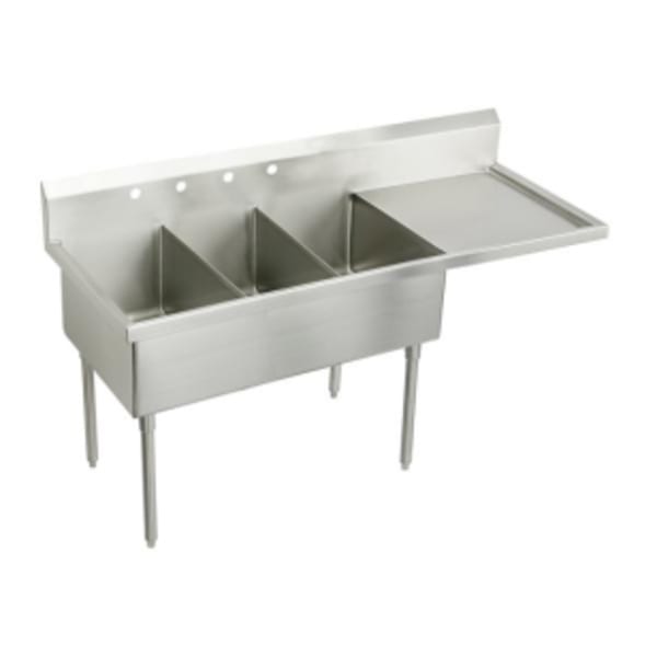 Elkay Sturdibilt Stainless Steel 79-1/2" x 27-1/2" x 14" Floor Mount Triple Compartment Scullery Sink w/ Drainboard