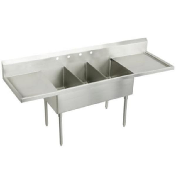 Elkay Sturdibilt Stainless Steel 108" x 27-1/2" x 14" Floor Mount Triple Compartment Scullery Sink with Drainboard