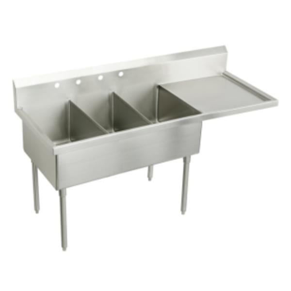Elkay Sturdibilt Stainless Steel 97-1/2" x 27-1/2" x 14" Floor Mount Triple Compartment Scullery Sink w/ Drainboard