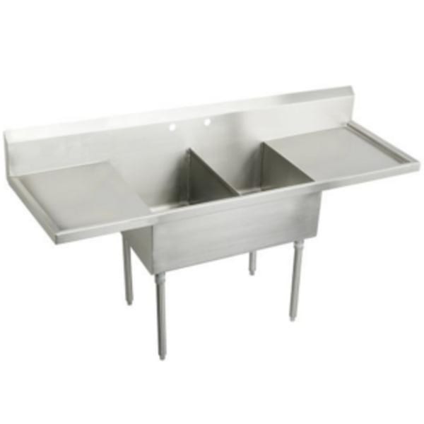 Elkay Weldbilt Stainless Steel 78" x 27-1/2" x 14" Floor Mount Double Compartment Scullery Sink with Drainboard