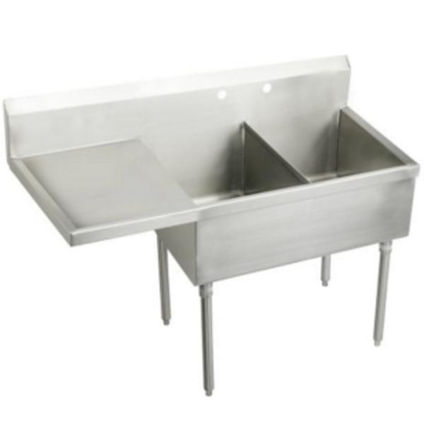 Elkay Weldbilt Stainless Steel 61-1/2" x 27-1/2" x 14" Floor Mount Double Compartment Scullery Sink with Drainboard