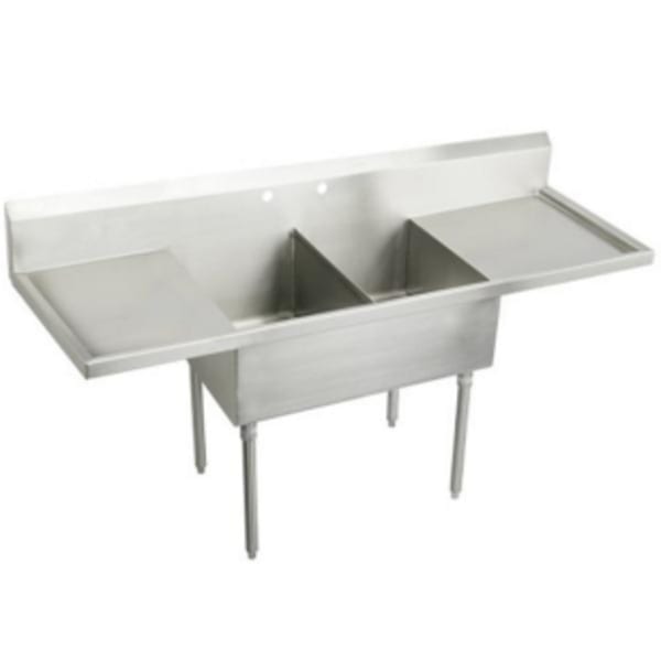 Elkay Weldbilt Stainless Steel 84" x 27-1/2" x 14" Floor Mount Double Compartment Scullery Sink with Drainboard