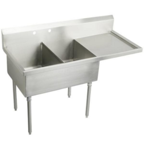 Elkay Weldbilt Stainless Steel 61-1/2" x 27-1/2" x 14" Floor Mount Double Compartment Scullery Sink with Drainboard