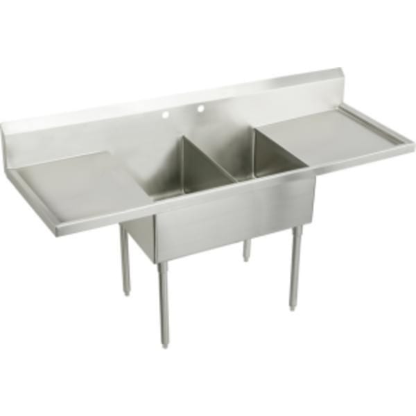 Elkay Weldbilt Stainless Steel 96" x 27-1/2" x 14" Floor Mount Double Compartment Scullery Sink with Drainboard