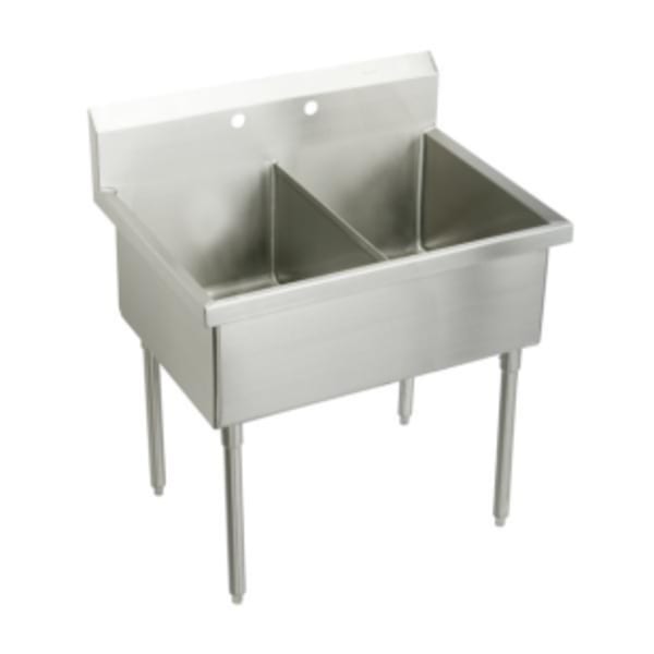 Elkay Weldbilt Stainless Steel 57" x 27-1/2" x 14" Floor Mount Double Compartment Scullery Sink