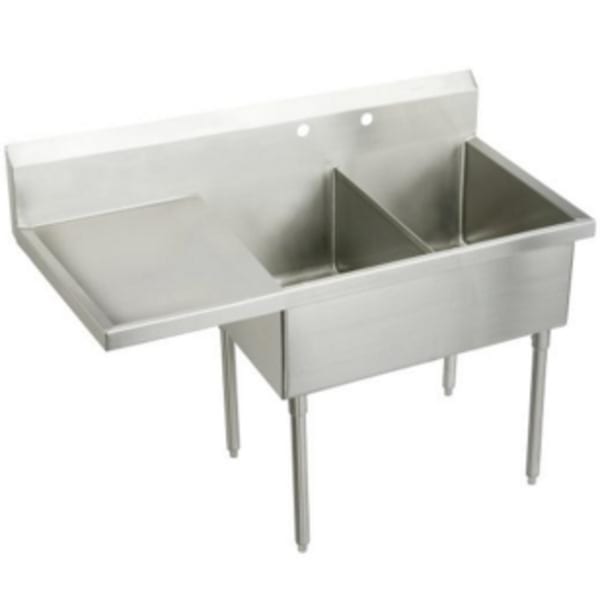 Elkay Weldbilt Stainless Steel 79-1/2" x 27-1/2" x 14" Floor Mount Double Compartment Scullery Sink with Drainboard