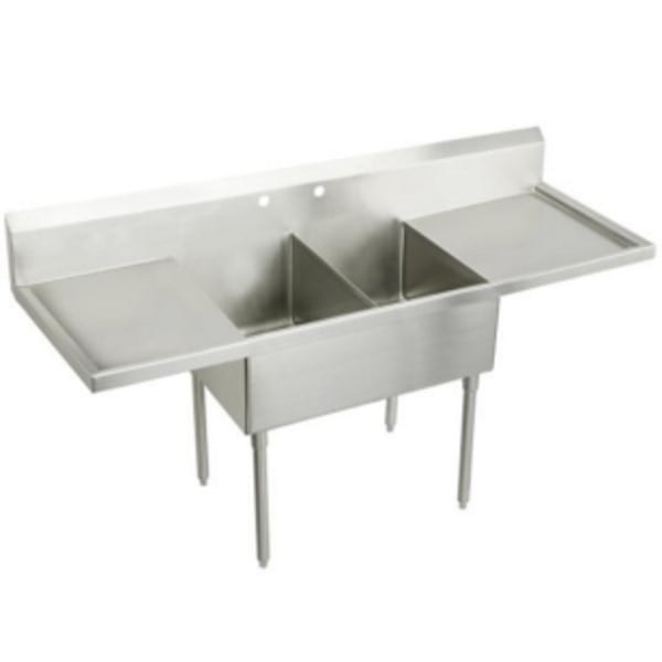 Elkay Weldbilt Stainless Steel 105" x 27-1/2" x 14" Floor Mount Double Compartment Scullery Sink with Drainboard
