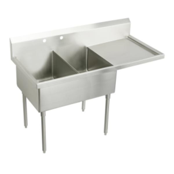 Elkay Weldbilt Stainless Steel 79-1/2" x 27-1/2" x 14" Floor Mount Double Compartment Scullery Sink with Drainboard