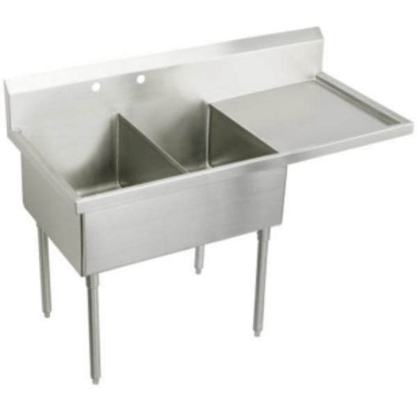 Elkay Weldbilt Stainless Steel 79-1/2" x 27-1/2" x 14" Floor Mount Double Compartment Scullery Sink with Drainboard