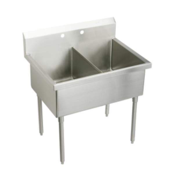 Elkay Weldbilt Stainless Steel 63" x 27-1/2" x 14" Floor Mount Double Compartment Scullery Sink