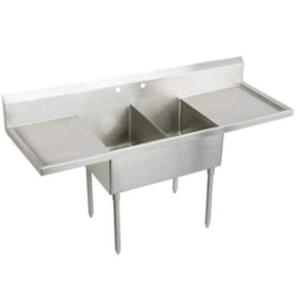 Elkay Weldbilt Stainless Steel 108" x 27-1/2" x 14" Floor Mount Double Compartment Scullery Sink with Drainboard