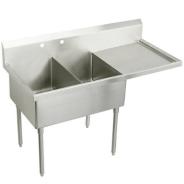 Elkay Weldbilt Stainless Steel 85-1/2" x 27-1/2" x 14" Floor Mount Double Compartment Scullery Sink with Drainboard