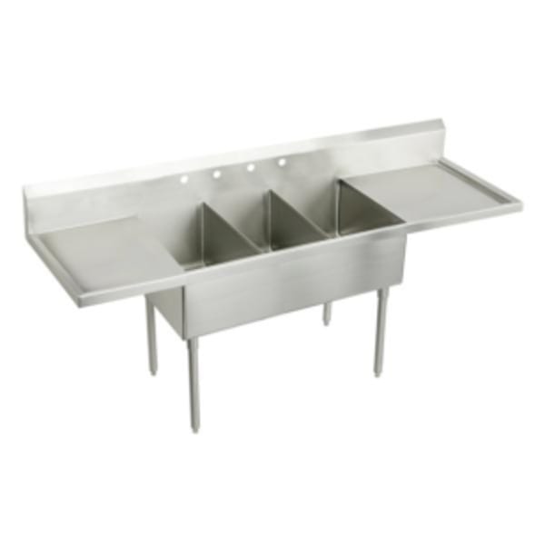Elkay Weldbilt Stainless Steel 102" x 27-1/2" x 14" Floor Mount Triple Compartment Scullery Sink with Drainboard