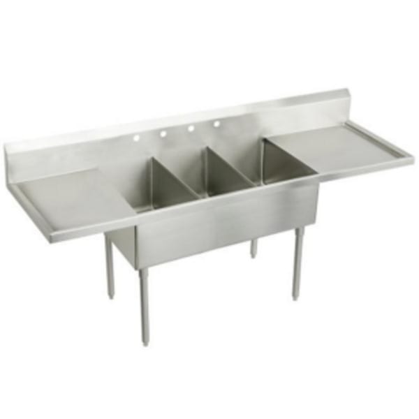 Elkay Weldbilt Stainless Steel 102" x 27-1/2" x 14" Floor Mount Triple Compartment Scullery Sink with Drainboard