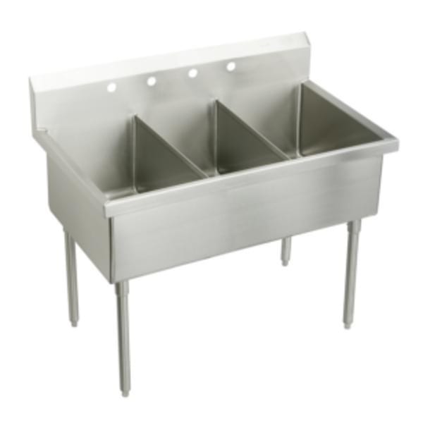 Elkay Weldbilt Stainless Steel 63" x 27-1/2" x 14" Floor Mount Triple Compartment Scullery Sink
