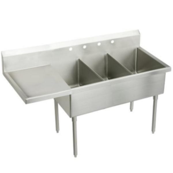 Elkay Weldbilt Stainless Steel 97-1/2" x 27-1/2" x 14" Floor Mount Triple Compartment Scullery Sink