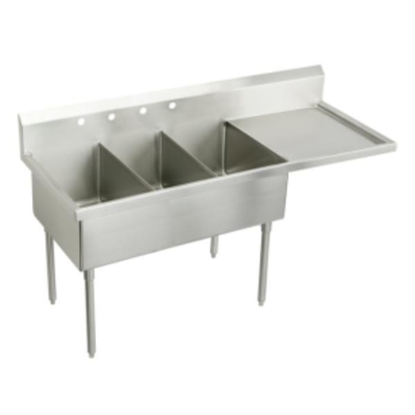 Elkay Weldbilt Stainless Steel 97-1/2" x 27-1/2" x 14" Floor Mount Triple Compartment Scullery Sink
