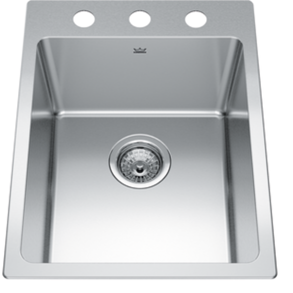 Brookmore 16-in LR x 20.9-in FB x 9-in DP Drop in Single Bowl Stainless Steel Sink, BSL2116-9-3N