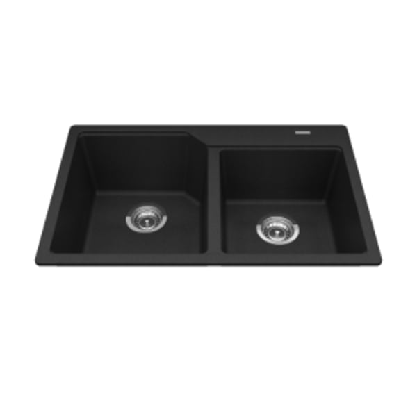 Granite Series 30.69-in LR x 19.69-in FB x 8.63-in DP Drop In Double Bowl Granite Kitchen Sink, MGCM2031-9ONN