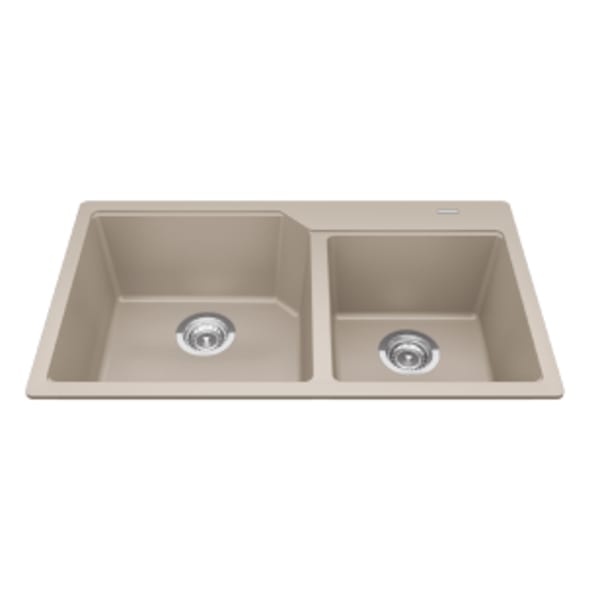 Granite Series 33.88-in LR x 19.69-in FB x 9.06-in DP Drop In Double Bowl Granite Kitchen Sink, MGCM2034-9ONN