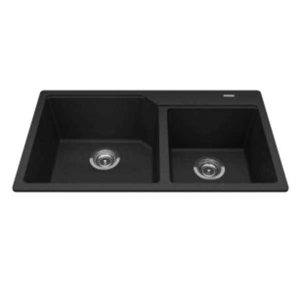 Granite Series 33.88-in LR x 19.69-in FB x 9.06-in DP Drop In Double Bowl Granite Kitchen Sink, MGCM2034-9ONN