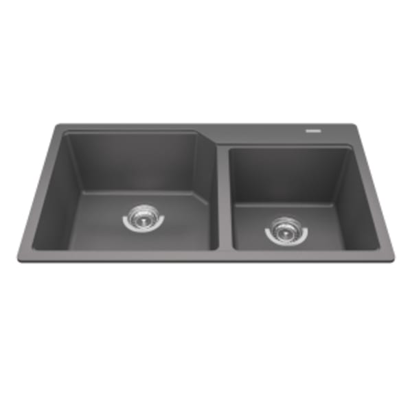 Granite Series 33.88-in LR x 19.69-in FB x 9.06-in DP Drop In Double Bowl Granite Kitchen Sink, MGCM2034-9SGN