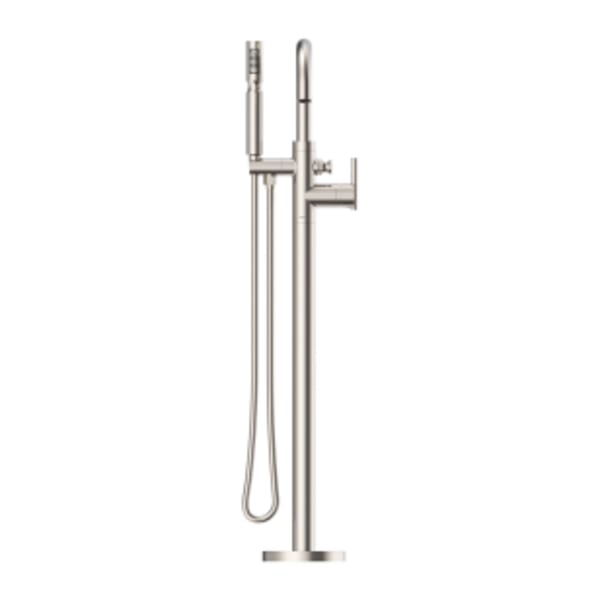 Contemporary Floor Mount Tub Filler Trim Kit with Showerstick Handshower 1.75gpm Brushed Nickel