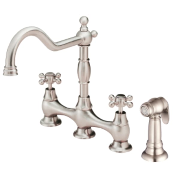 Opulence 2H Bridge Kitchen Faucet w/ Cross Handles w/ Spray 1.75gpm Stainless Steel