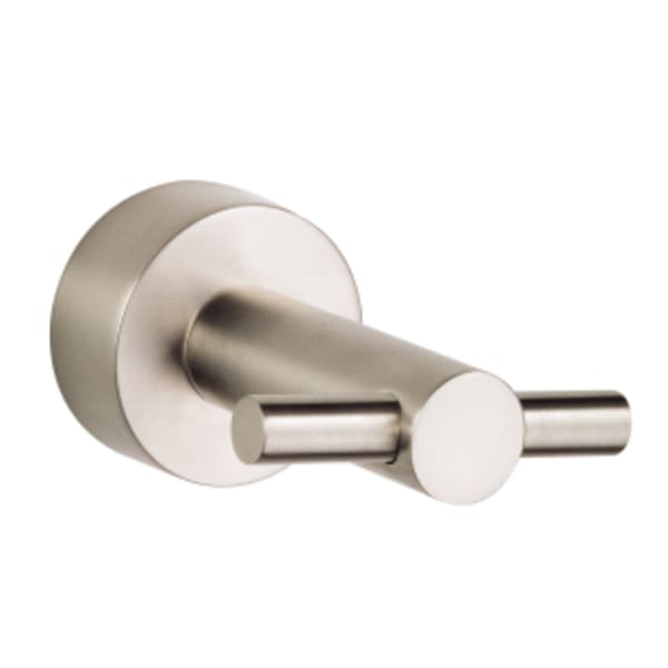 2-1/2" x 3-1/4" x 1-3/4", Brushed Nickel, Double, Robe Hook with Mounting Hardware