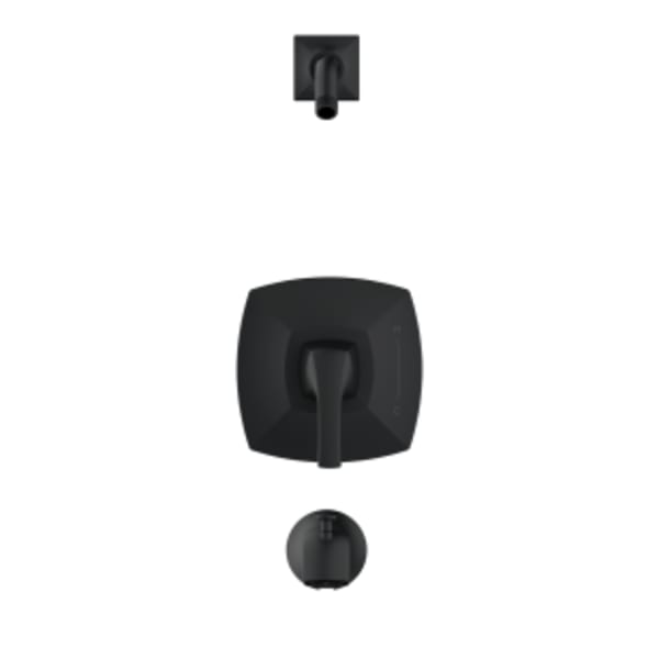 Vaughn 1H Tub & Shower Trim Kit & Treysta Cartridge Less Showerhead Satin Black
