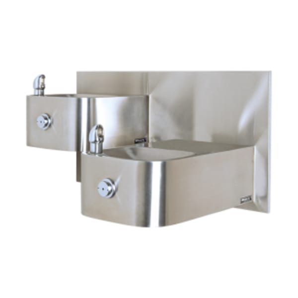 Dual Hi-Lo ADA Wall-Mount Vandal-Resistant Satin Finish 18 Gauge Stainless Steel Drinking Fountain With Back Panel