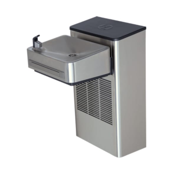 ADA Wall-Mount Indoor Stainless Steel Filtered Water Cooler With An Electronic Valve And Push Bar Assembly And Bubbler Deactivation Feature