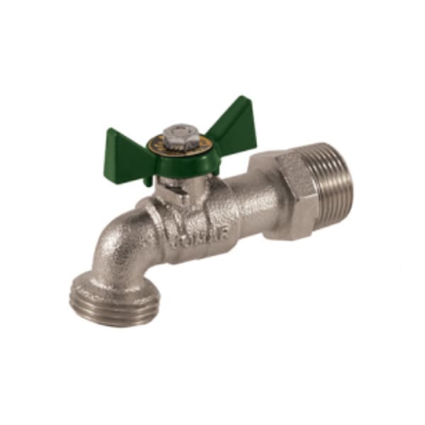 3/4" FIP - Hose Bibb Ball Valve, Nickel Plated, Threaded Connection, Quarter Turn, 200 WOG, No Kink