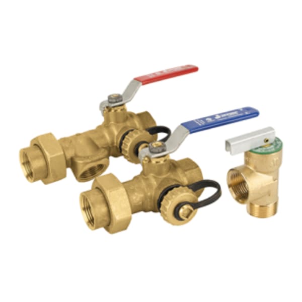 3/4" Sweat - Tankless Water Heater Valve Kit, 3-Way Ball, Standard Port, 600 WOG