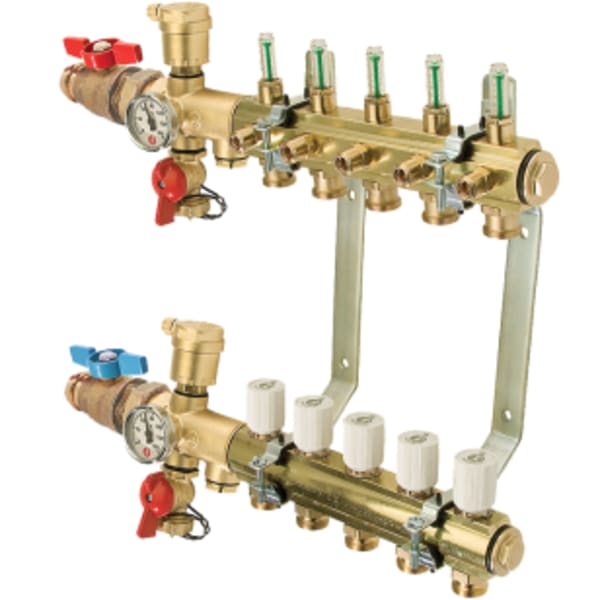 M-8200SP Precision Manifold with LegendPress Isolation Valves 1-1/4" Brass Bar 7 Port, Mounting Brackets