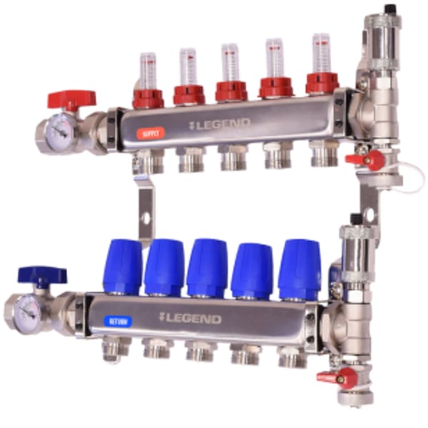M-8330P Stainless Steel Pro, Isolation Valves with Thermometer, Auto Air Vent - Fill/Purge Adapter 4 Port, Mounting Bracket