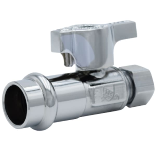 1/2" x 3/8" - Press x OD, LegendPress No Lead Chrome-Plated Forged Brass 1/4-Turn Straight Supply Stop