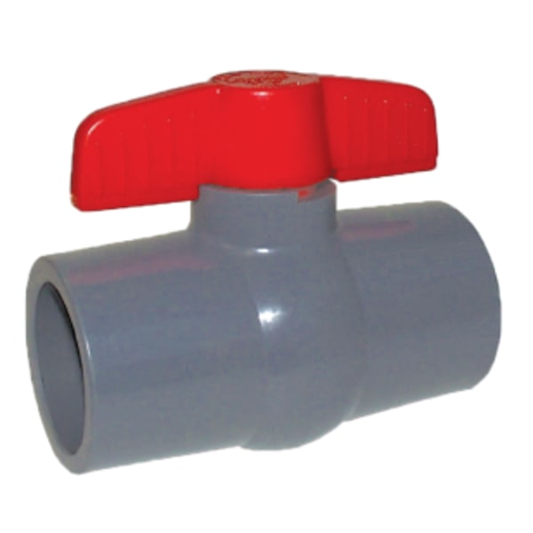 1-1/2" - Solvent x Solvent, Schedule 80 Grey CPVC Compact-Pattern Ball Valve with Tee Handle