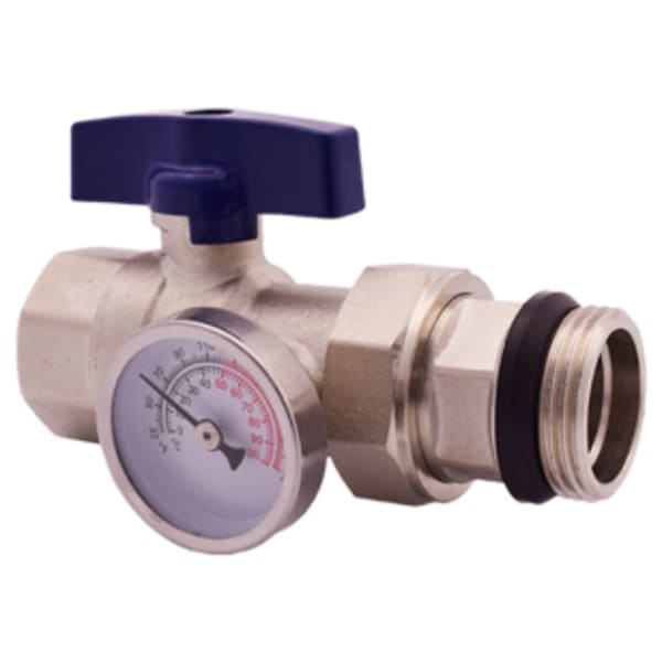 Isolation Valve & Thermometer, Blue Handle