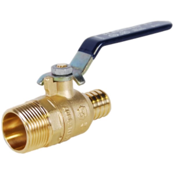 3/4" - F1807 x MIP, No Lead DZR Forged Brass Full Port Crimp/Cinch PEX x MNPT Transition Ball Valve