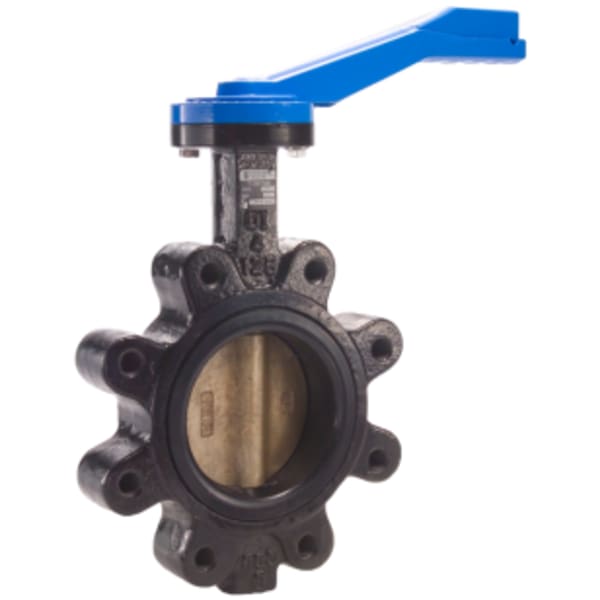 6" - Flange x Flange, Ductile Iron Lug-Type Butterfly Valve with Aluminum Bronze Disc, EPDM Seat, and 10-Position Lever Handle