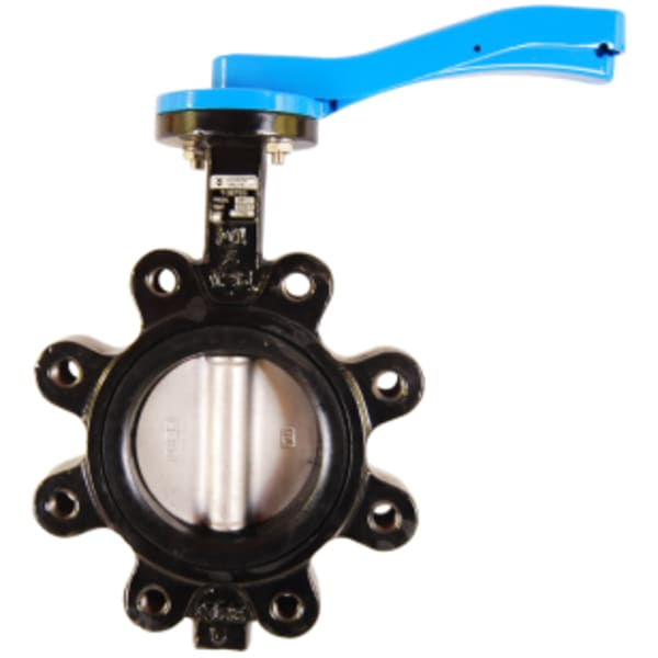 2" - Flange x Flange, Ductile Iron Lug-Type Butterfly Valve with Stainless Steel Disc, EPDM Seat, and 10-Position Lever Handle