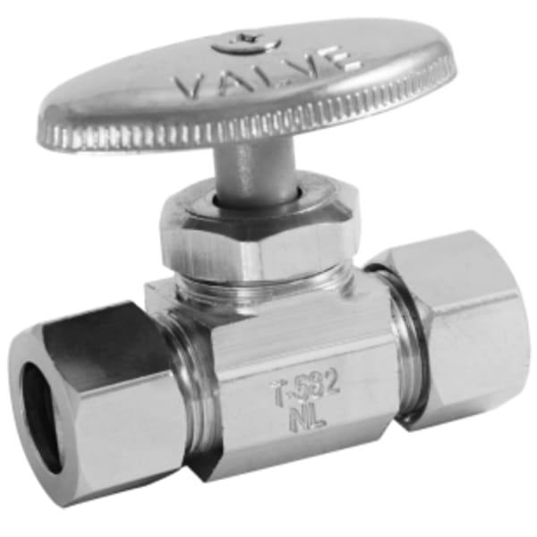1/4" x 1/4" - Comp (OD) x Comp (OD), No Lead Chrome-Plated Forged Brass Multi-Turn OD x OD Straight Stop Valve