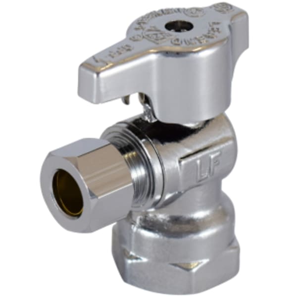 1/2" x 3/8" - FIP x Comp (OD), No Lead Chrome-Plated Forged Brass 1/4-Turn Ball-Type FNPT x OD Angle Stop Valve