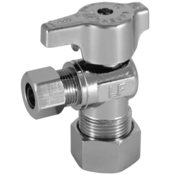 1/2" X 3/8" - Push x Comp (OD), No Lead Chrome-Plated Forged Brass 1/4-Turn Ball-Type Insta-Loc II Angle Stop Valve
