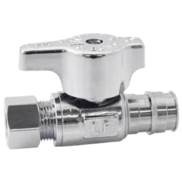 1/2" x 3/8" - F1960 x Comp (OD), No Lead Chrome-Plated Forged Brass 1/4-Turn Ball-Type F1960 x OD Straight Stop Valve