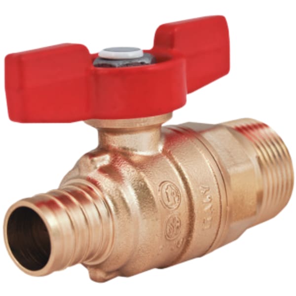 3/4" - MIP x F1807, No Lead Forged Brass MNPT x Crimp/Cinch PEX Transition Ball Valve with Tee Handle